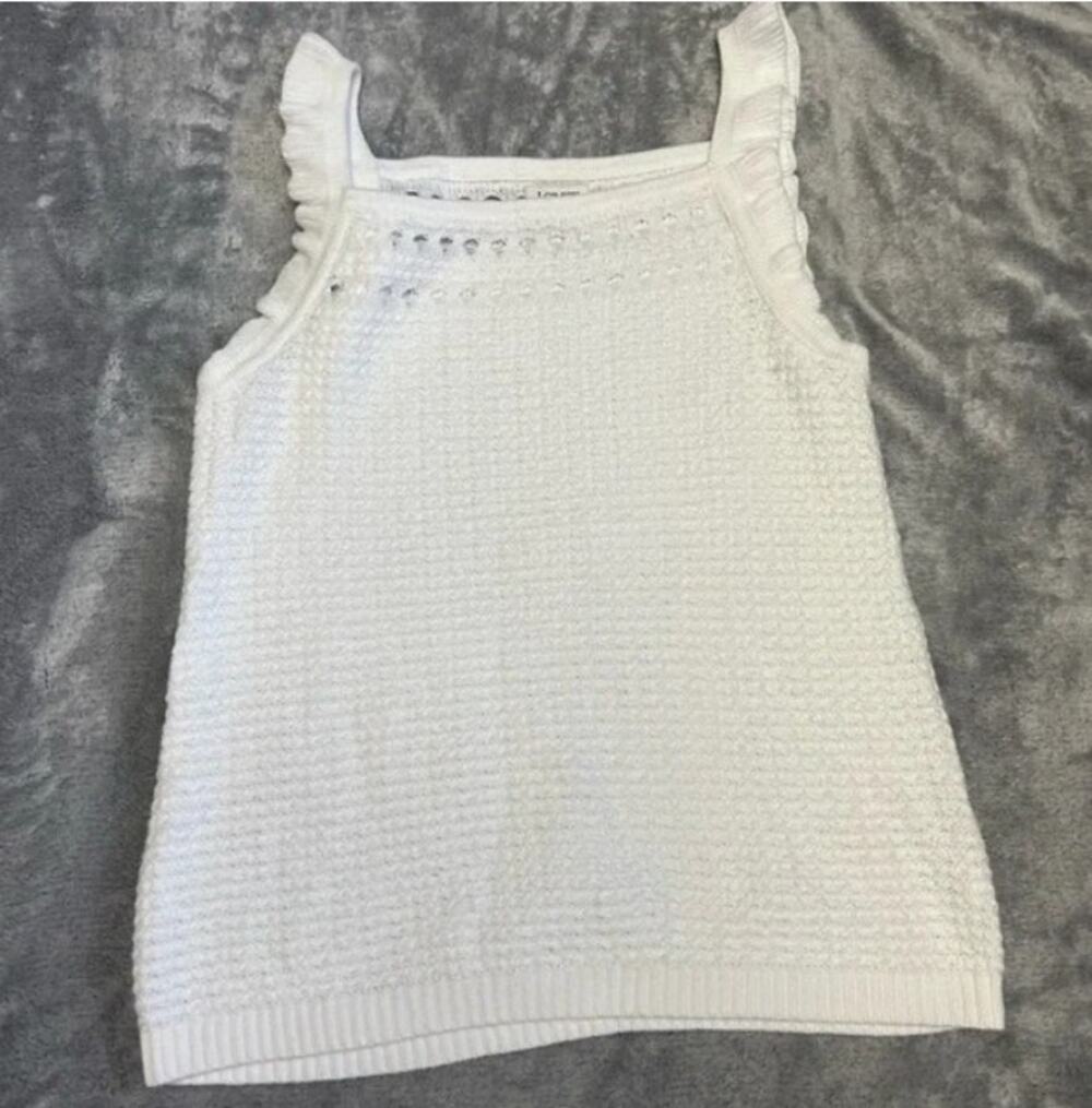 J Crew White Sweater Tank Top Size XS Ruffle Trim